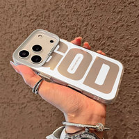 Coque de téléphone portable en TPU et PC avec impression de lettres Fashion God et clé argentée électroplaquée pour iPhone 11 12 13 14 15 16 17 18 Pro Max