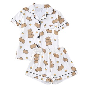 Pigiama da Donna Morbido con Stampa, Completo Loungewear con Maglietta a Maniche Corte e Pantaloni con Tasche - Vendita all'Ingrosso - Product Image 1
