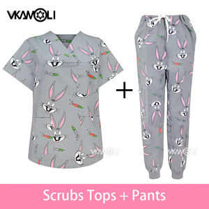 مجموعات قطنية مطبوعة من القطن عيادة طب الأسنان عيادة طب الأطفال الجراحية مجموعات فرك الحيوانات الأليفة ملابس عمل بدلة طبية - Product Image 3