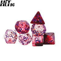 Ensemble de dés DND transparents noir or violet rouge scintillant 16 mm 7 pièces, dés polyédriques en acrylique à coins arrondis, vente en gros personnalisée