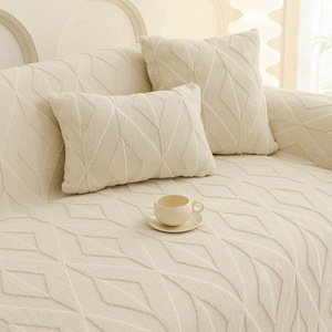 Thickened Cotton Fleece <b>Sofa</b> <b>Cover</b> Solid Color Geometric Pattern One Piece <b>Sofa</b> Slipcover <b>For</b> Autumn Winter Machine Washable - Product Image 3