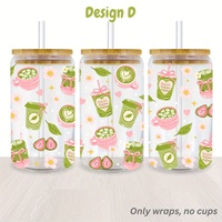 Autocollant de transfert UV DTF en poudre de thé vert Matcha pour tasse en verre Libbey, mug de voyage, artisanat DIY, film plastique prédécoupé pour décoration