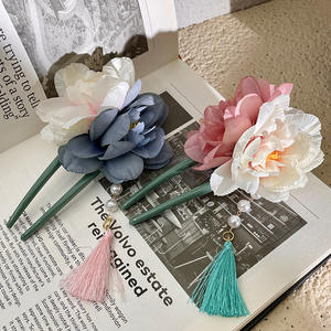 Style chinois Super fée plaque cheveux coloré fleur en forme de U épingle à cheveux Hanfu nouveau tempérament gland grande fleur épingle à cheveux - Product Image 5