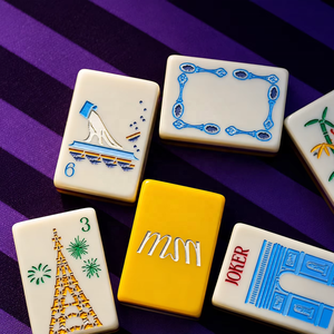 Jeu de Mahjong Français Thème Monuments de <span class=keywords><strong>Paris</strong></span>, 3 couches, Luxe Moderne, Tuiles Acryliques Portables, Design Jaune et Violet pour Fêtes et Jeux à Domicile - Product Image 2