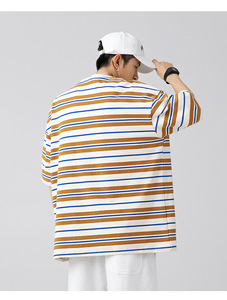 Camiseta de bloque de color a rayas para hombre-Diseño de rayas de contraste de moda con tela de algodón suave, perfecto para ropa informal - Product Image 4