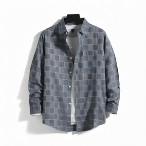 Chemise à carreaux à manches longues pour homme, coupe ample, boutonnée, décontractée, tricotée, pour un usage quotidien - Product Image 1
