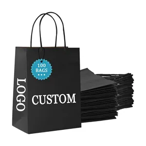 Customized Size Diy Decoration Self Standing Bottom With Durable Black Kraft Eco Friendly Take Away Drink Paper Bag