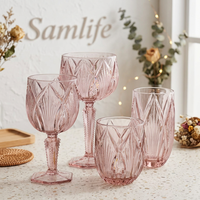 Samlife-23121 Vente en gros de sets de verres à vin vintage personnalisés en verre gaufré, ensemble de verres à vin de luxe colorés