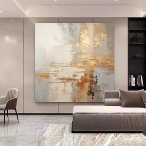 Hand Painted Oil Painting Brilliance <b>Square</b> Abstract Art Gold Leaf Canvas Wall Art For Living Room Entryway - Product Image 2