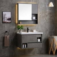 Ensemble de meuble-lavabo de salle de bain avec vasque en céramique, résistant à l'eau, écologique, design minimaliste mural pour appartement