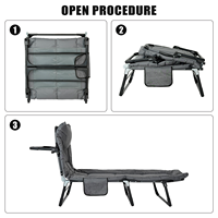 Lit de camping pliable multifonctionnel au design moderne avec coussin pour une utilisation en extérieur, cadre en métal
