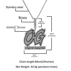 สร้อยคอจี้ Urban Fashion Bling OG แบบ Iced Out สไตล์แก๊งสเตอร์สุดเท่ ประดับเพชรทรงบาแกตต์ ฮิปฮอป สีดำ CZ เครื่องประดับผู้ชาย - Product Image 5