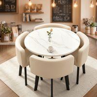 Ensemble de table et chaises de conférence pour repas d'affaires avec plateau en marbre et pieds en métal, design mobile pour hôtel, bureau, école et usage domestique