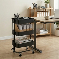 Chariot utilitaire à roulettes en métal à 3 niveaux, chariot de rangement robuste avec roues, organisateur mobile pour cuisine, salle de bain, bureau, crèche