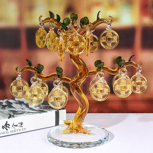 <b>Crystal</b> Money <b>Tree</b> Ornament With Hanging Coins Desk Decoration Home Office Gift Decor - Product Image 2