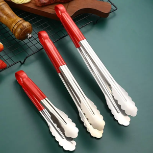 Pinces à steak en acier inoxydable épaissi avec poignées en silicone colorées - Pince alimentaire allongée pour grillades et service - Product Image 6
