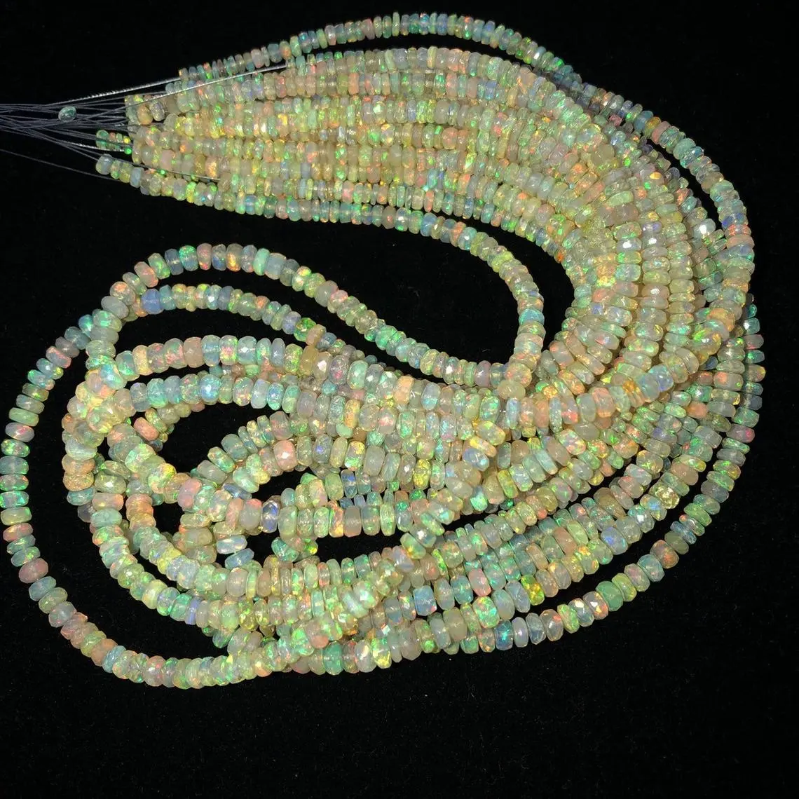 Natural Yellow Ethiopian Opal Extremely Fine Faceted Rondelle Gemstone Beads Strand From Supplier At Dealer Price Semi Precious