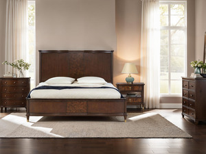 Transitional Style Adjustable Soft <b>Bed</b> 1pc <b>Queen</b> <b>Size</b> Dark Cherry Finish Panel Bedframe with Gold-Capped Legs - Product Image 1