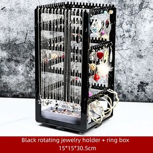 5 couches 360 degrés rotatif grande capacité commode support 360 rotatif Transparent noir boucles <span class=keywords><strong>d</strong></span>'oreilles collier support de rangement - Product Image 4