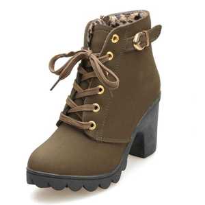 2020 delle Donne di autunno Singoli Stivali Tacco Alto Tacco di Massima In Pelle Scrub Tubo Corto Fibbia Della Cintura Cavaliere Stivali da Donna - Product Image 6