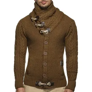 Men's Oversized Sweater High Neck Unique Button Design Sweater Men Knit Sweater