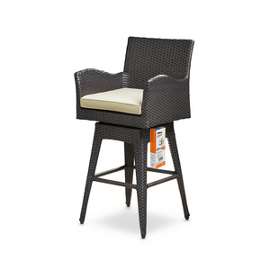 Taburete de bar moderno de mimbre con función giratoria para uso en exteriores - Product Image 1