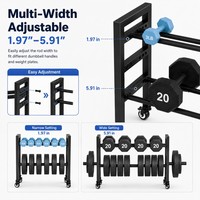 Support de rangement mobile CooSport Fitness à double niveau pour haltères et barres, largeur réglable, sur roulettes, pour salle de sport à domicile