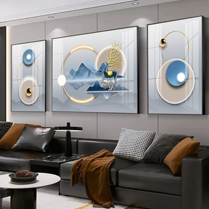 Tríptico de porcelana cristalizada personalizado, sala de estar pintura decorativa para, sofá, pared de fondo con soporte de lienzo - Product Image 3