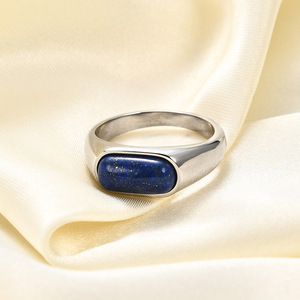 Anillo de Acero Inoxidable de 8mm con Incrustaciones de Piedras Naturales, Forma Geométrica, Joyería de Moda Unisex, Regalo - Product Image 4