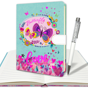 Chiusura magnetica a farfalla diario con copertina rigida del taccuino per bambini diario con penna per regalo per ragazze - Product Image 1