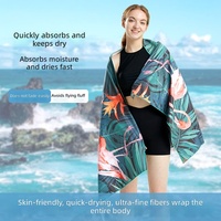 Serviette de plage en microfibre double face en polaire, séchage rapide, absorbante, motif floral, pour voyage, natation, bain, fitness