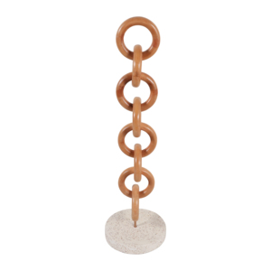 Scultura ornamentale con catena in legno su base in terrazzo per la decorazione di casa, soggiorno, ufficio, mensola, tavolino da caffè - Product Image 5
