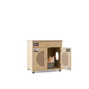 Enclos pour litière de chat avec portes à griffoir en sisal, rangement, maison pour animaux de compagnie, mobilier d'intérieur moderne, rectangle, taille moyenne - Product Image 1