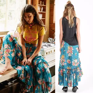 Stampa del fiore di modo delle donne di boho gypsy gonna e ultimo maxi pannello esterno lungo di disegno