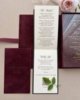 Caja de Invitación de Boda de Terciopelo Borgoña, Monograma Personalizado en Lámina Dorada, Invitación Acrílica, Juego de Papelería de Lujo
