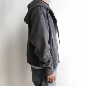 Sudadera con capucha con cremallera y hombros descubiertos para hombre, Jersey de algodón de gran tamaño 100%, sudadera con lazo francés para hombre - Product Image 2