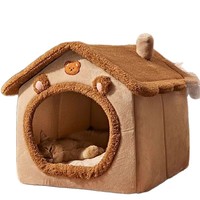 OEM/ODM, Lit pour chat en forme de maison d'ours mignon, Niche pour chat en peluche chaude et fermée, Abri de sommeil doux pour chats d'intérieur