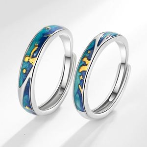 2Pcs/<b>Set</b> Silver Color and Fox Couple <b>Rings</b> Adjustable <b>Ring</b> Lover Anniversary Gift for Women <b>Men</b> Jewelry - Product Image 1