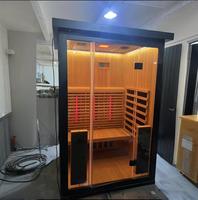 Sauna infrarouge lointain à lumière rouge pleine spectre, électrique, en bois massif, moderne et luxueux, à faible EMF, pour 2 personnes, utilisation intérieure/extérieure (parc)