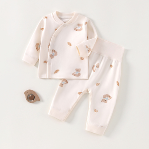 Ka Ka Bear Ensemble 2 pièces de haute qualité pour bébé, en coton, imprimé dessin animé, hauts et pantalons, à boutonnage simple, manches longues, doux et respirant - Product Image 2