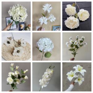 Décoration de plafond de scène de mariage avec fleurs artificielles : roses, lys, marguerites, hortensias, style floqué blanc et vert classique haut de gamme - Product Image 3