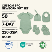 Ensemble de 5 pièces de vêtements pour nouveau-né : grenouillères, pyjamas, bavoir, moufles, chaussettes et bonnet en coton pour garçon et fille