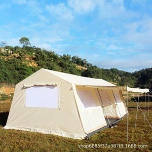 Tente de camping extérieure 6-8 personnes beige, grand espace, imperméable, tissu polyester-coton, poteaux en fer, intérieur en tissu Oxford - Product Image 4