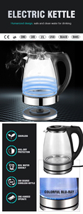 2024 Hot Sale Fashionable New Design 1.7 Liter Cordless Glass <b>Kettle</b> With Blue Light for Hotel and Household Use Fashionable - Product Image 2