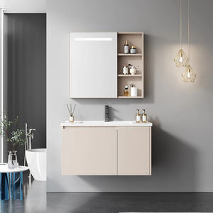 Tocadores de baño de acero inoxidable montados en la pared a prueba de agua estilo <span class=keywords><strong>crema</strong></span> colgante de pared lavabo de cerámica gabinete de baño - Product Image 1