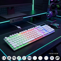 Ensemble clavier et souris de jeu lumineux étanche filaire USB punk, clavier de jeu rond avec touches lumineuses, combo clavier et souris de jeu