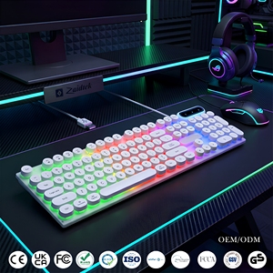 Ensemble clavier et souris de jeu lumineux étanche filaire USB punk, clavier de jeu rond avec touches lumineuses, combo clavier et souris de jeu - Product Image 1