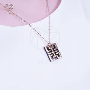 AIZL 2022 New Korean Vintage Pendant Necklace Geometric Gold Color Stainless Steel Necklace for Women