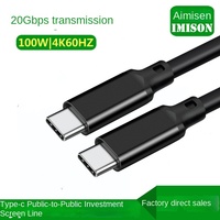 Cable de Datos Compatible de 15 Pulgadas, USB 3.2, 20 Gbps, Tipo-C Macho a Macho, Duplicación de Video 4K, Carga Rápida de 100 W, Negro