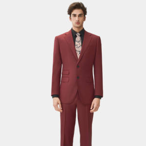 Completo da <span class=keywords><strong>Uomo</strong></span> di Lusso Bordeaux 100% Pura Lana, Monopetto <span class=keywords><strong>Classico</strong></span> con Revers a Notch, <span class=keywords><strong>Abito</strong></span> Formale da Sposo - Product Image 2